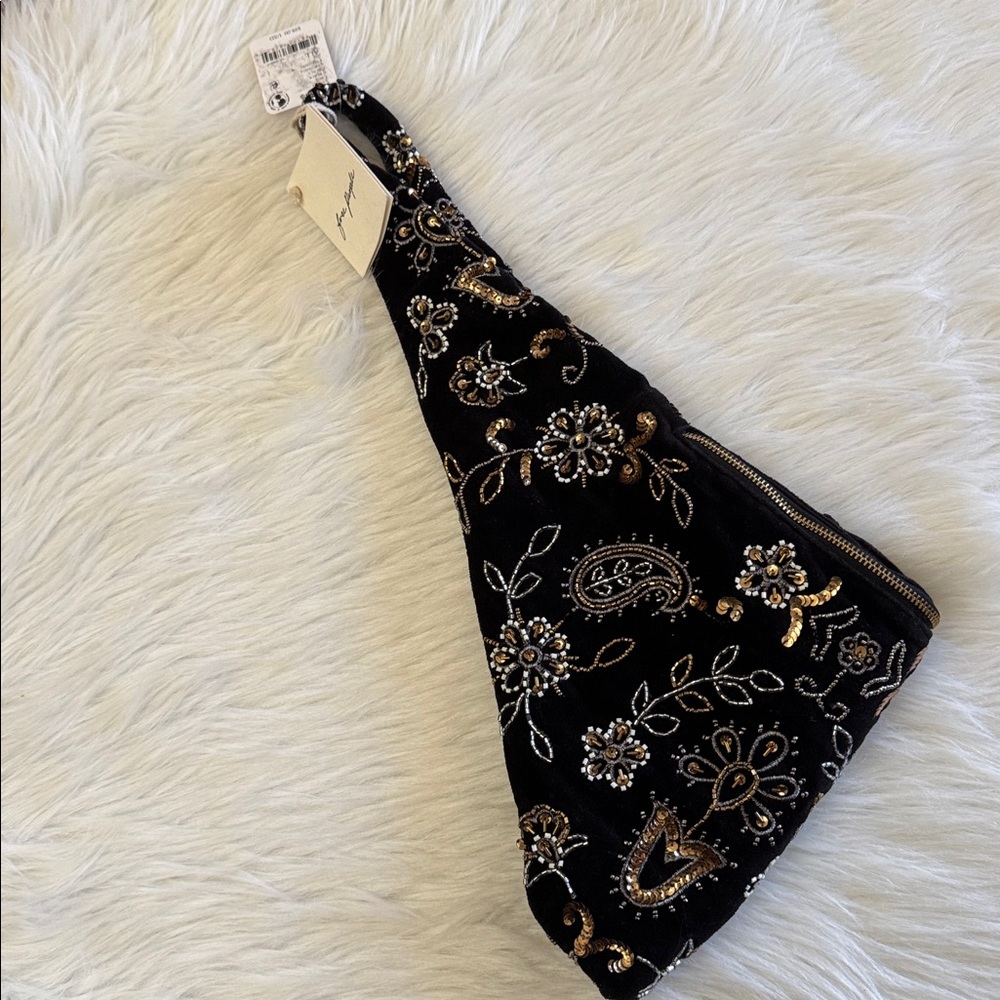 Free People Nashville Nights Beaded Black Velvet Shoulder Bag - Picture 7 of 12